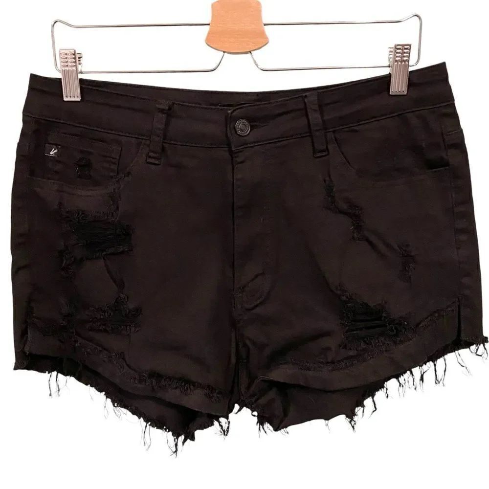 Kancan Black Raw Hem Distressed Shorts in Size W13 30